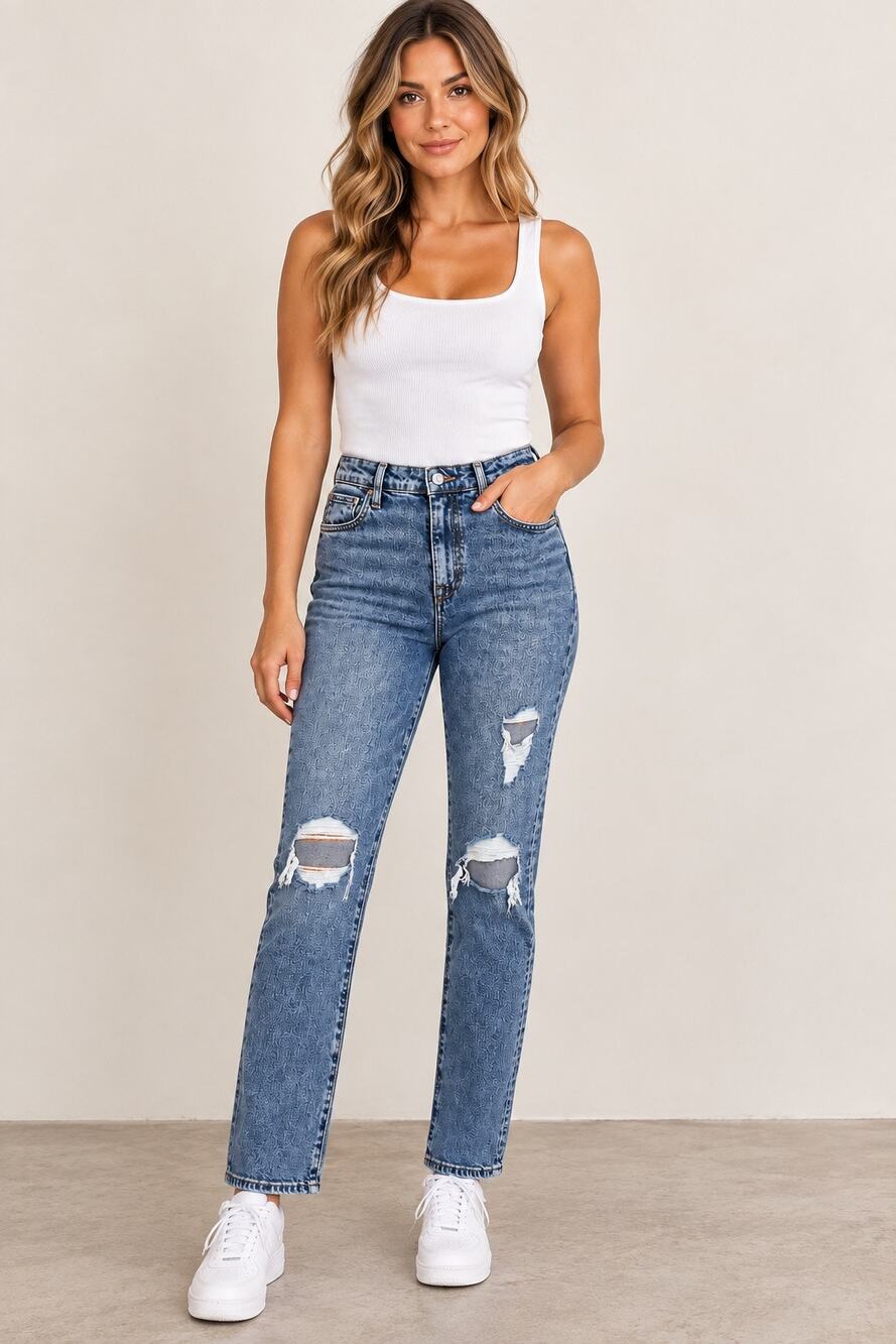 NWT Buffalo David Bitton Jayden High Rise Straight Distressed Jeans Size 28